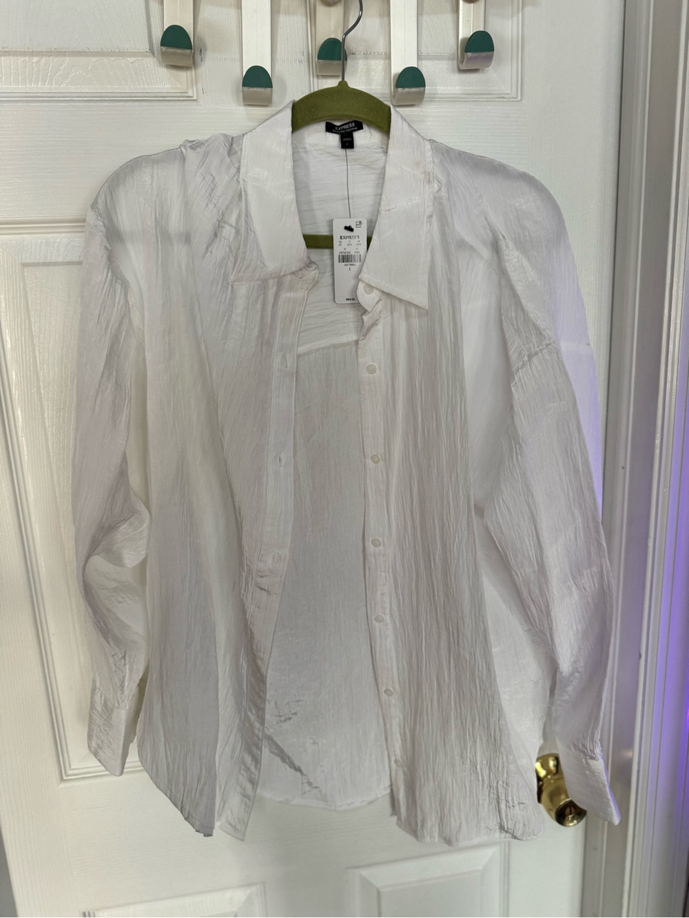 Express White Crinkle Button-Up Shirt